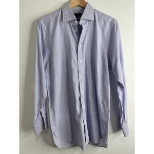 Turnbull & Asser Bespoke Purple Blue Check Dress Shirt Men 15 (Chest 44) England